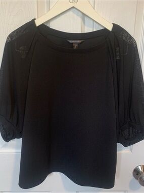 Banana Republic Black Puff Sleeve Crewneck Blouse